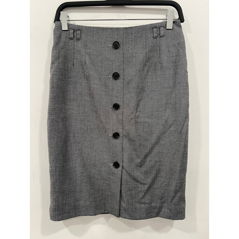 H&M Pencil Skirt Womens 6 Gray Button Front Tweed Look Knee Length